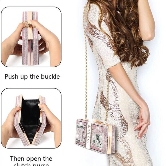 Rhinestone US Dollars Clutch Bag. - Picture 4 of 14